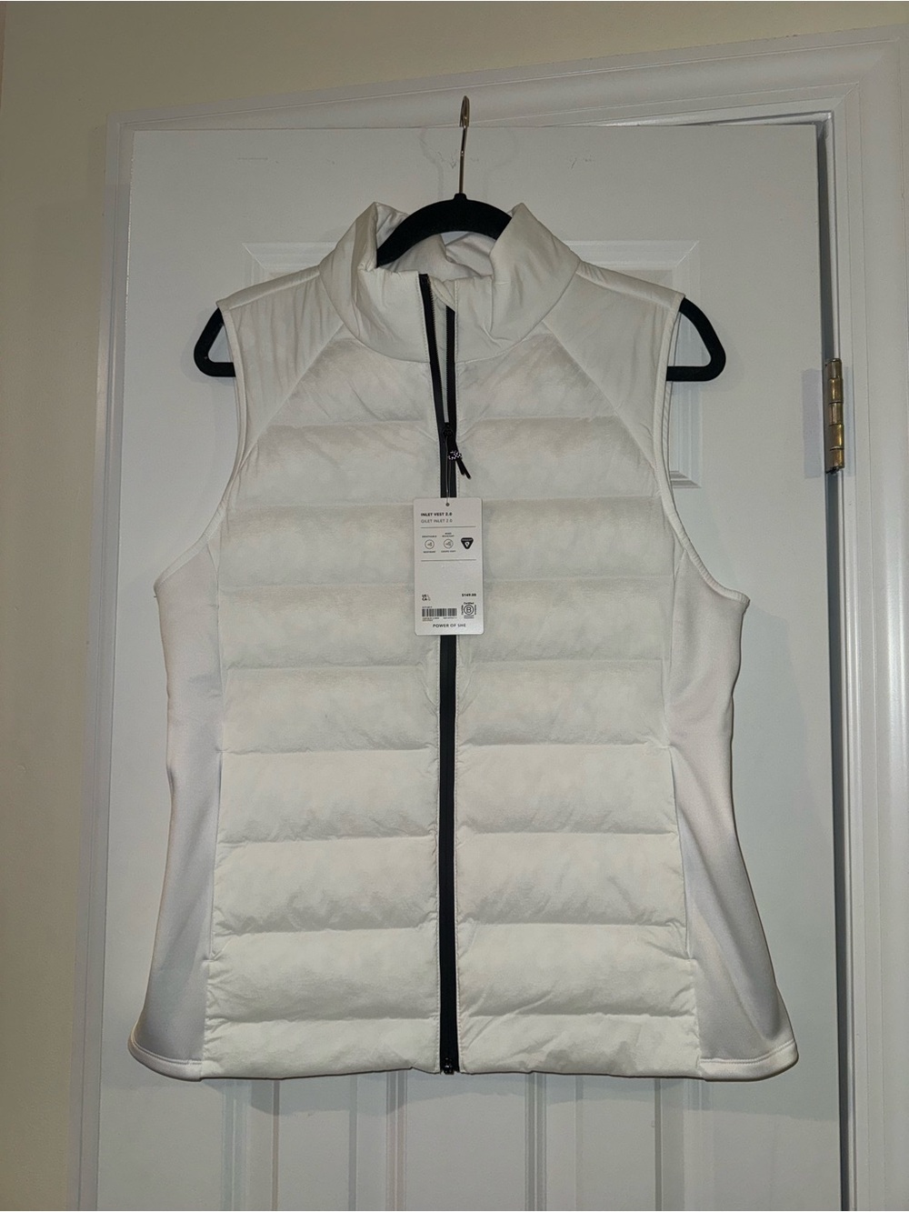 Athleta White Quilted Puffer Vest with Stand Collar